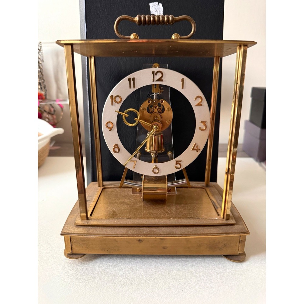 Vintage German Kundo Brass Skeleton Carriage Clock PARTS REPAIR Missing Glass